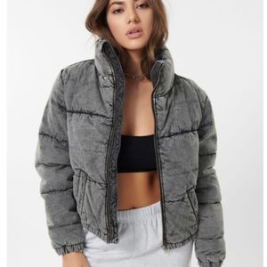 Garage Acid Washed Denim Puffer Jacket Size L EUC